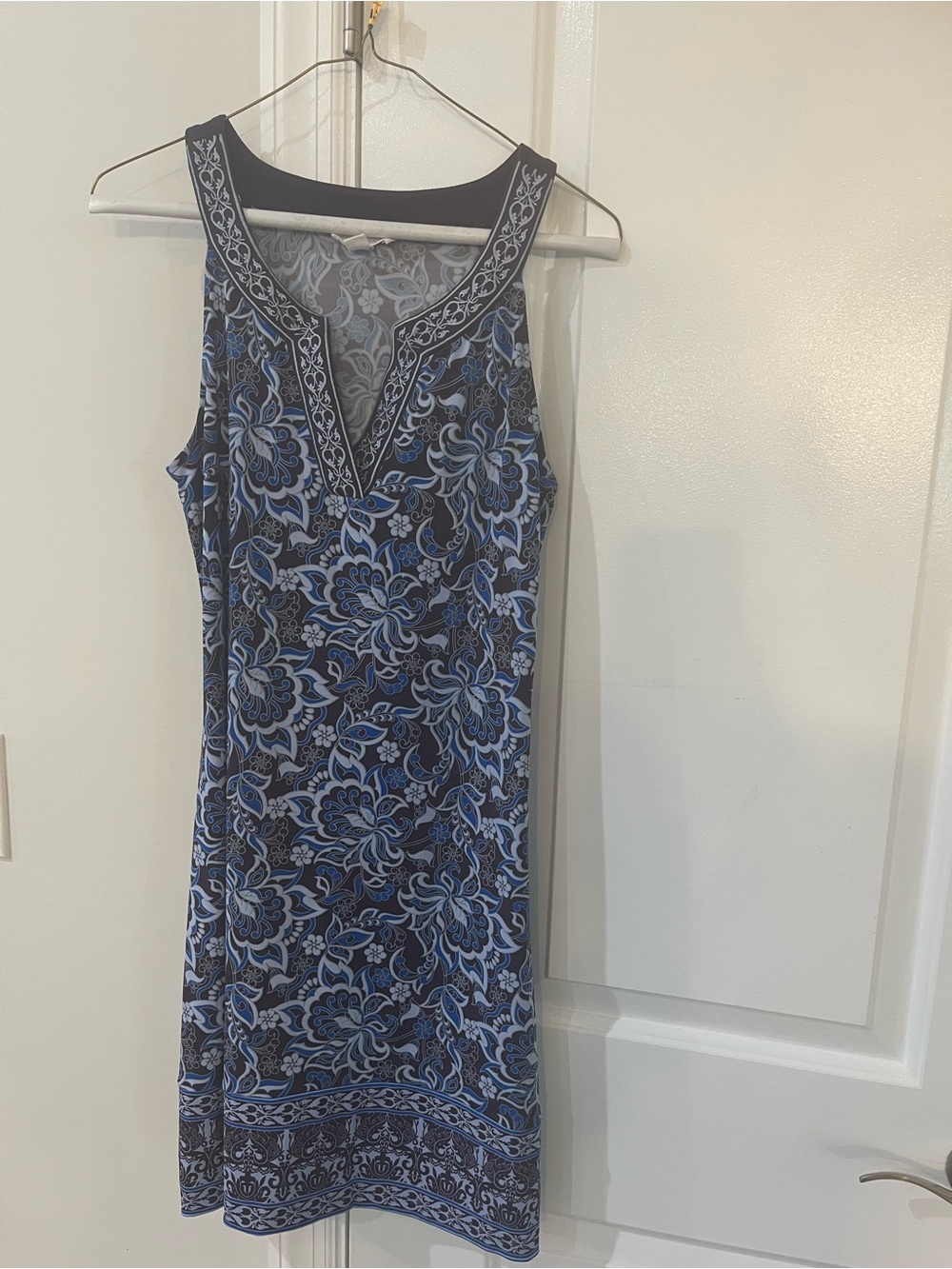 Magnolia Navy and Light Blue Floral V-Neck Midi Dress